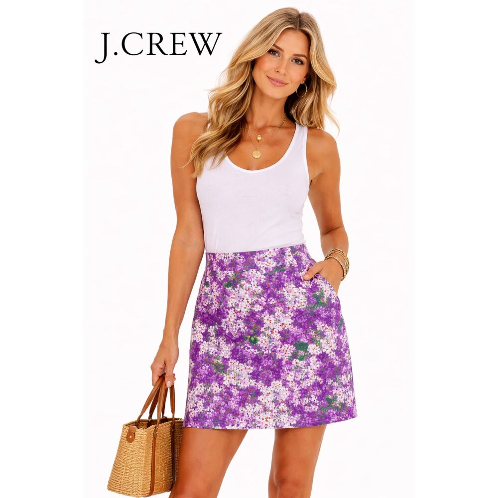 J.Crew Purple Floral Skirt Womens 4 Cotton Mini A-Line Spring‎